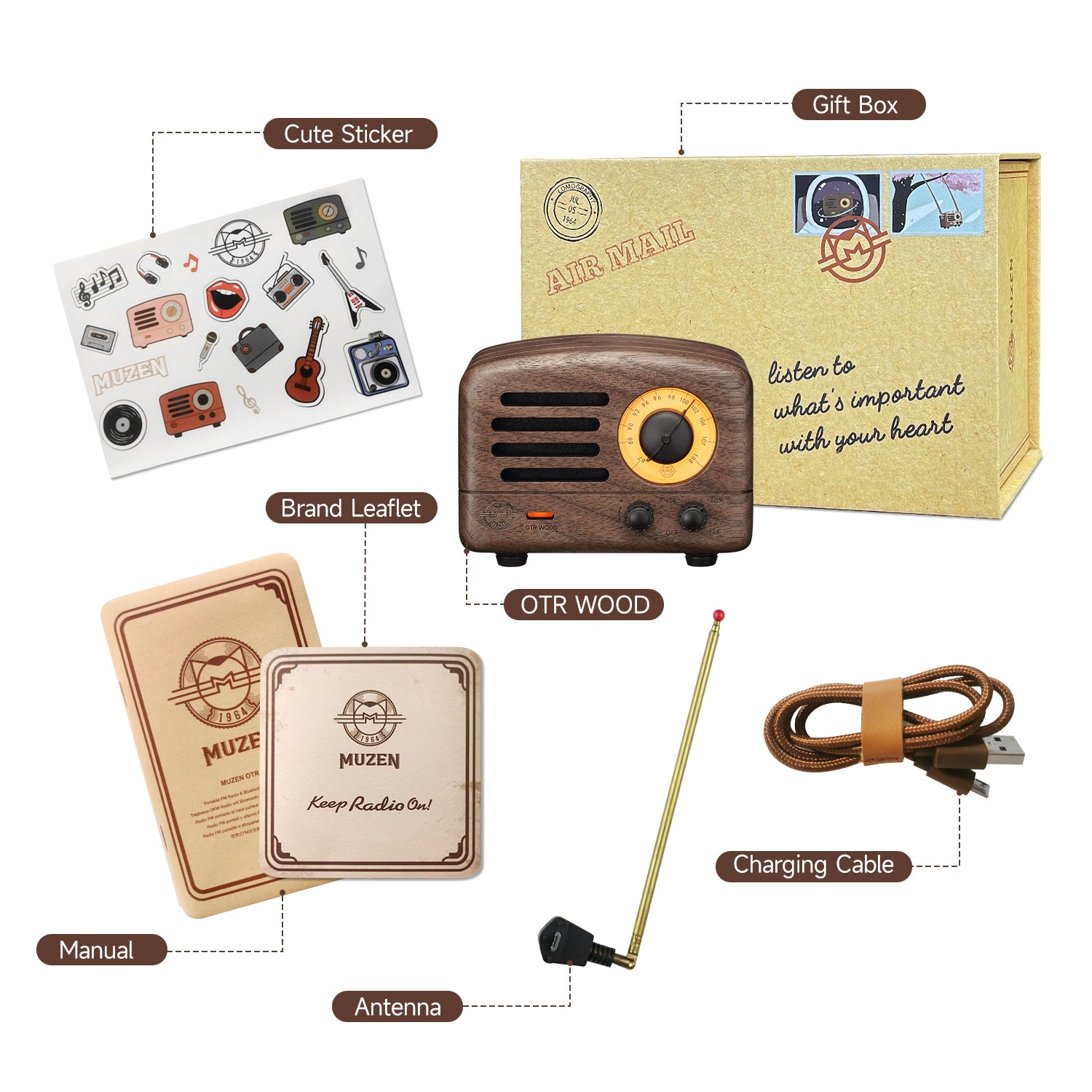 MUZEN OTR Wood and Utopia Retro Portable FM Radio Bluetooth Speaker