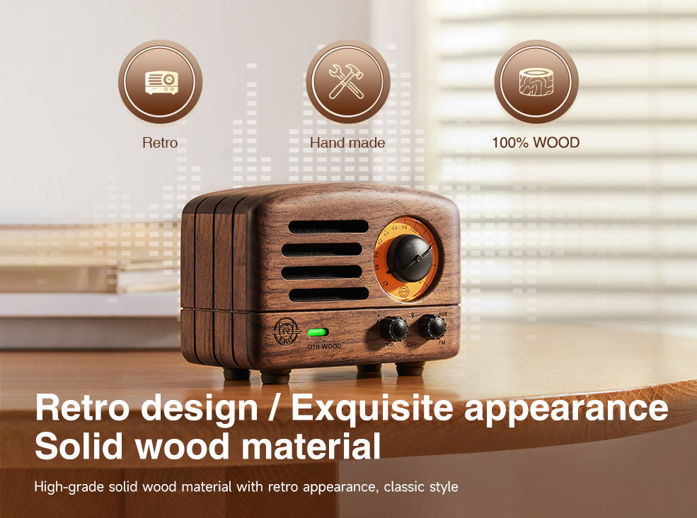 MUZEN OTR Wood and Utopia Retro Portable FM Radio Bluetooth Speaker