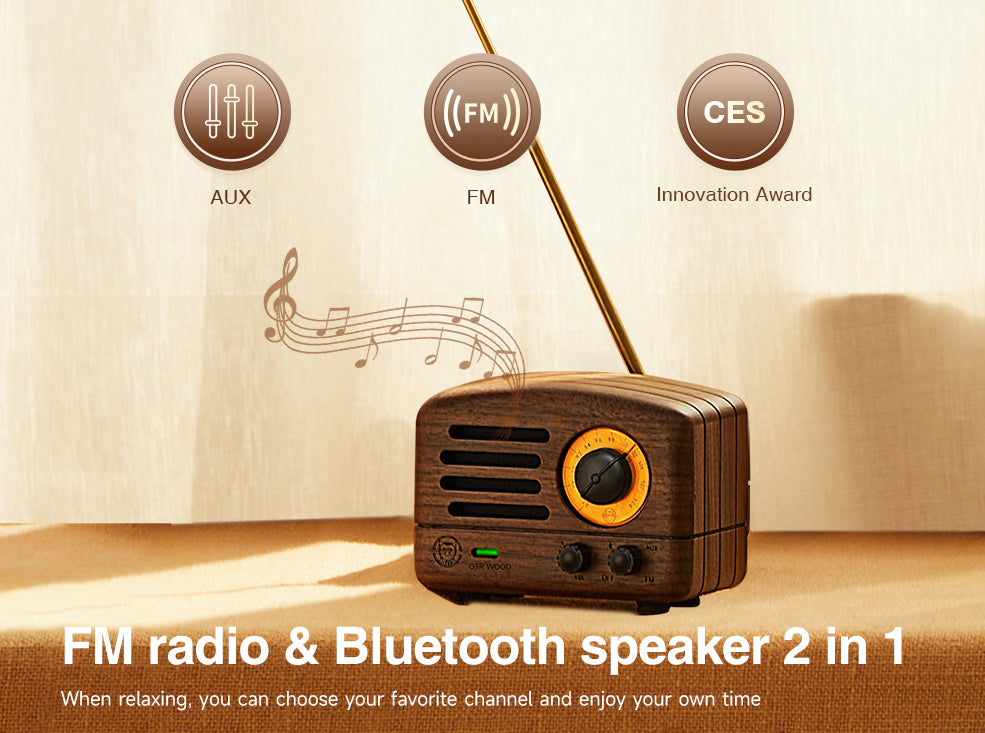 MUZEN OTR Wood and Utopia Retro Portable FM Radio Bluetooth Speaker